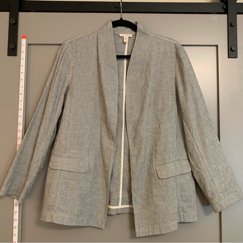 Eileen Fisher Organic Cotton Linen Striped Open Front Blazer and Pant Set Size M - Picture 2 of 9